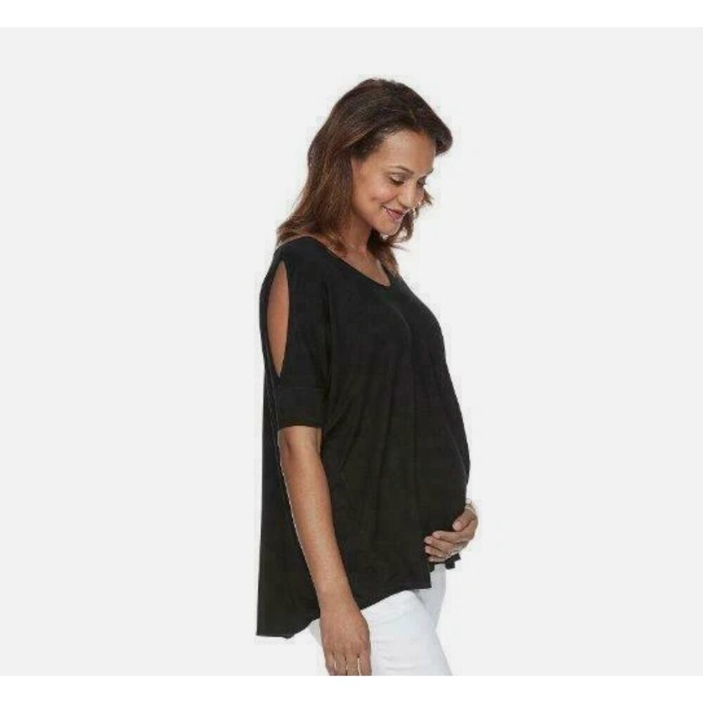 a:glow Women's XL Maternity Black Open Cold Shoulder Pullover Stretch Top Casual